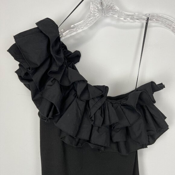 Zara Womens Black One Shoulder Asymmetrical Ruffle Mini Dress Bodycon size M - Picture 7 of 13